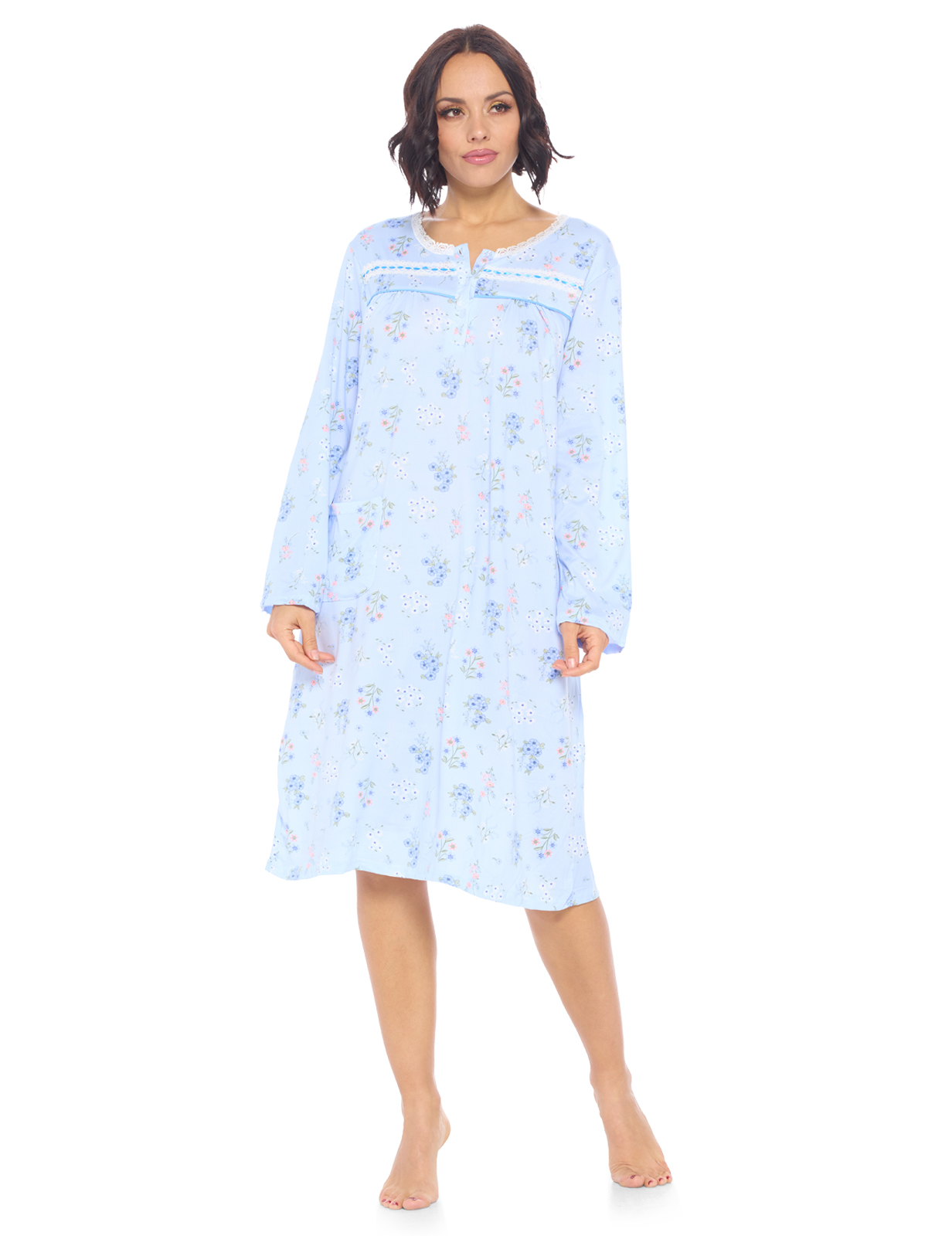 Casual Nights Women's Printed Long Sleeve Nightgown - Blue LA6014BL