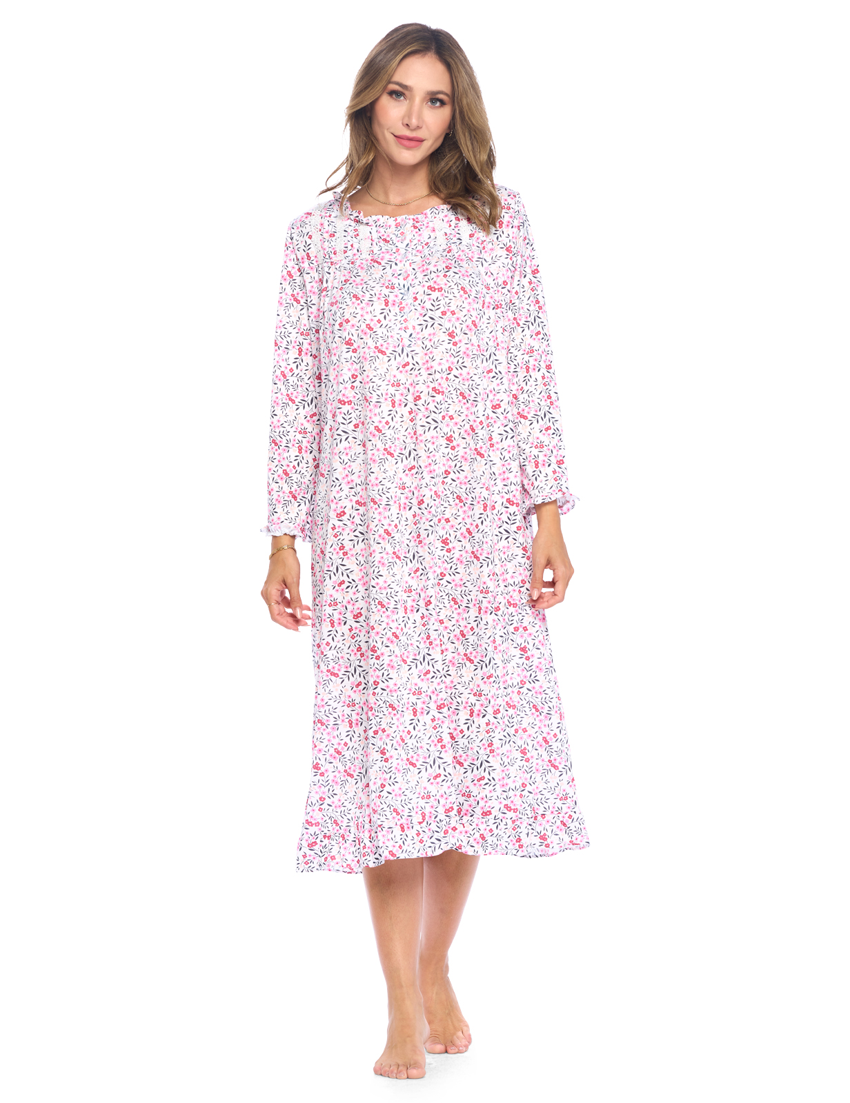 Casual Nights Women's Long Floral & Lace Henley Nightgown - Pink