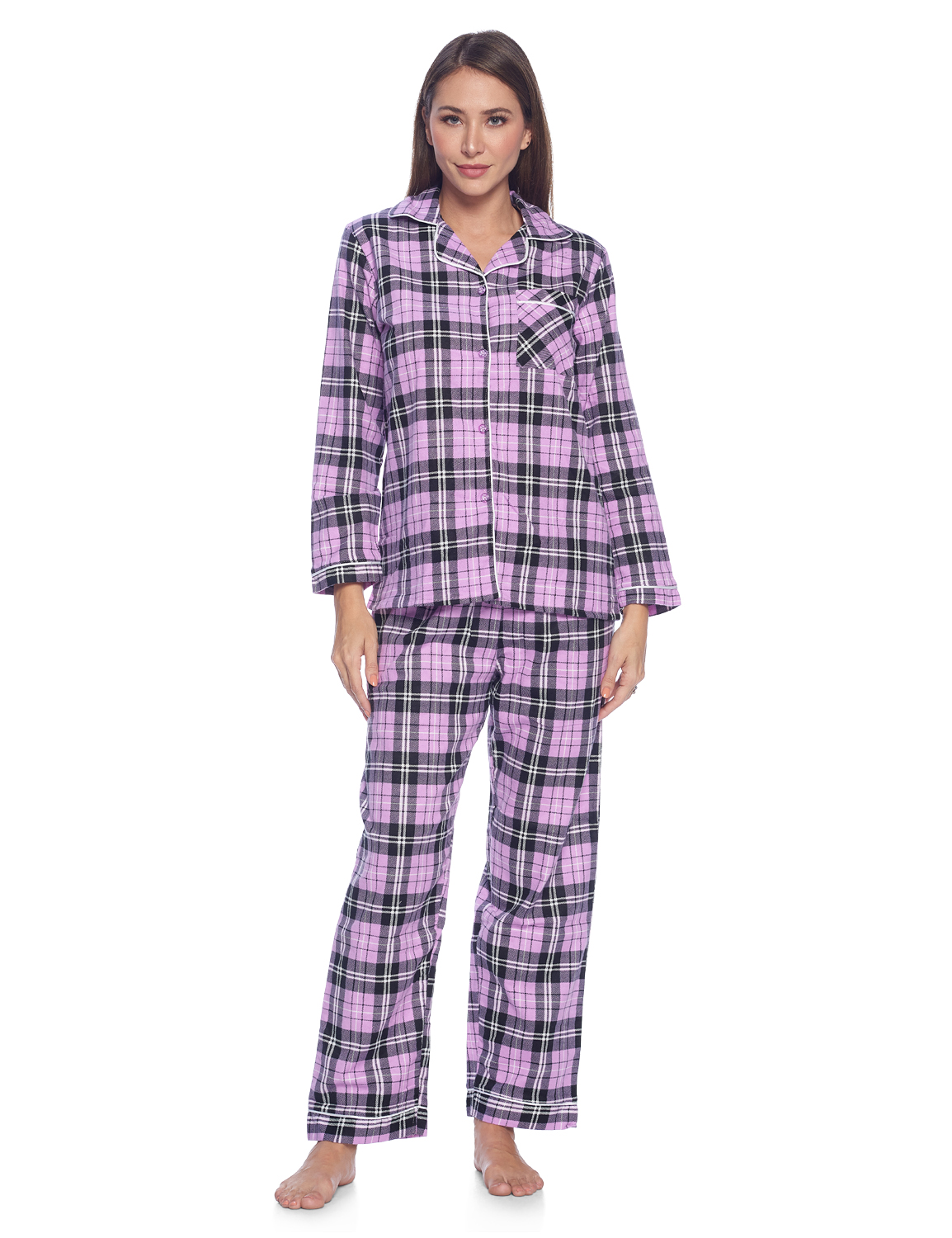 Casual Nights Women's Flannel Long Sleeve Button Down Pajama Set ...