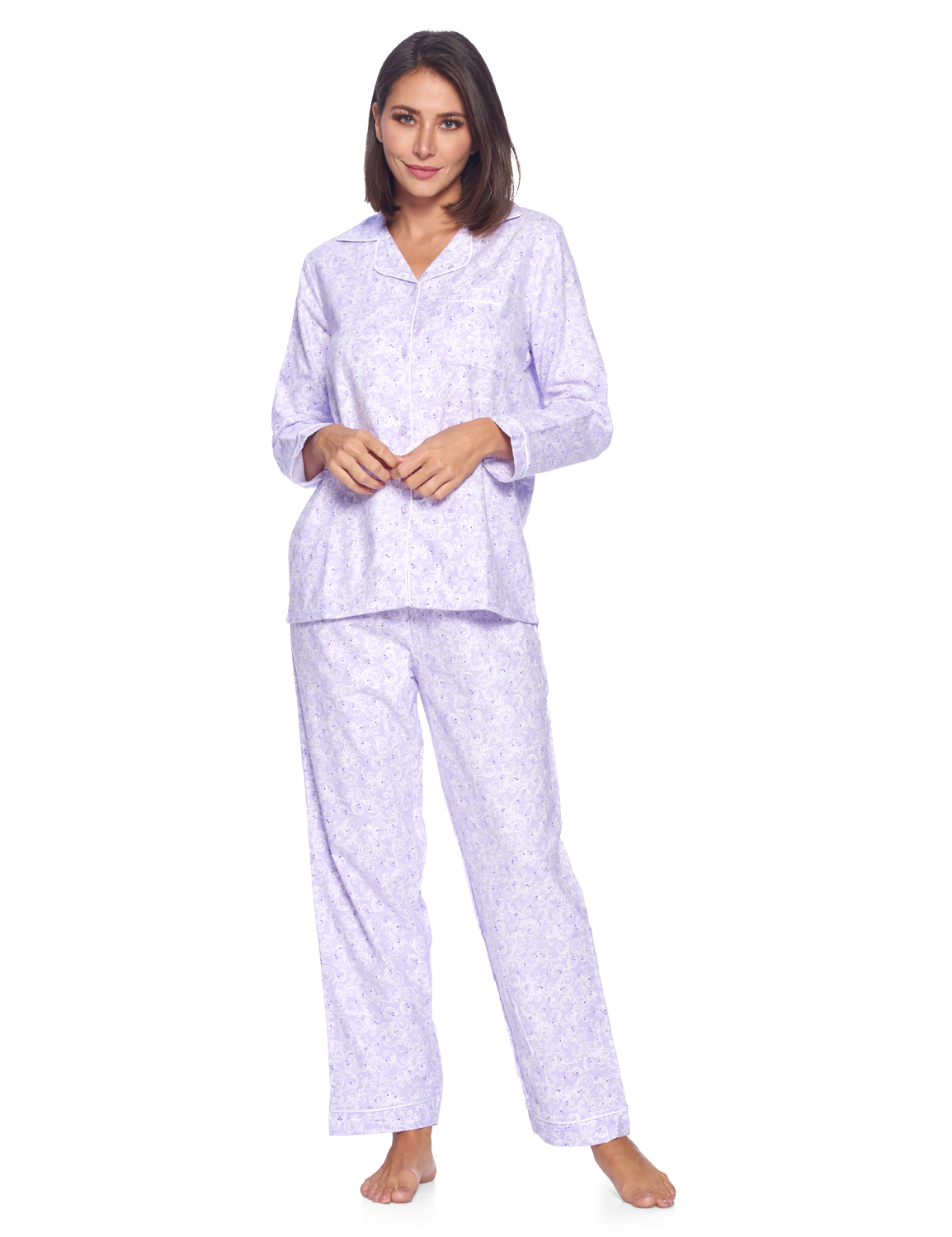 Casual Nights Women's Flannel Long Sleeve Button Down Pajama Set